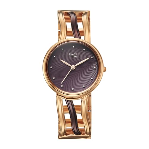 Image of Titan Raga Sierra with Brown Dial Rose Gold&Brown Brass Strap Watch for Women - 95388KM01