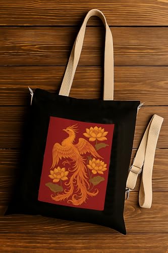 Image of ZORI Black Sling Tote Bag With Pocket and with Beige Straps, Tote Bags For Women large capacity,Tote bag For Shopping, College, Travel, More Canvas Handbag For Unisex