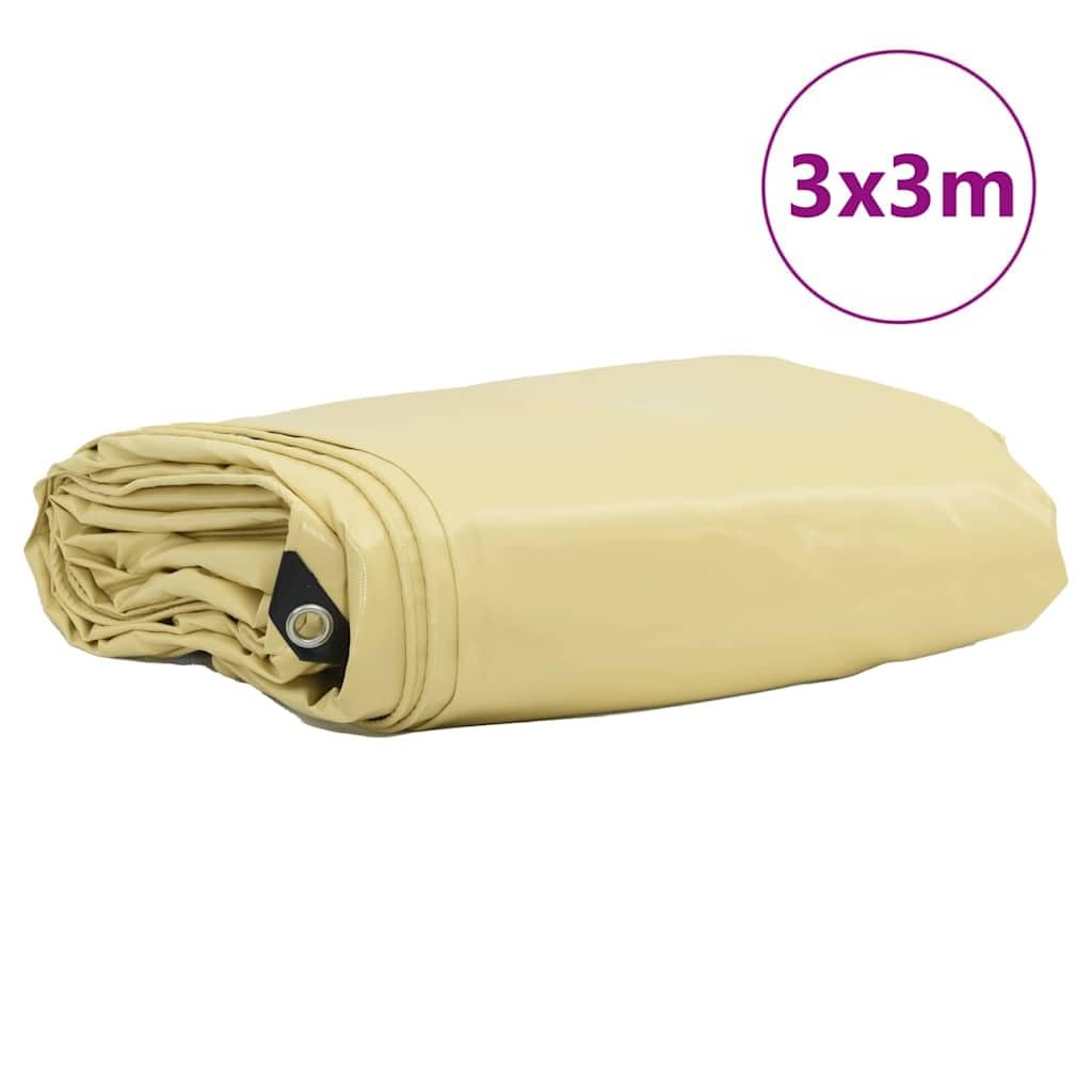 vidaXL Lona 650g / m² Beige 3 x 3 m Lona con Recubrimiento de PVC, Cubierta para jardín y terraza, Lona Resistente a la Intemperie, Tela Suave, protección Exterior