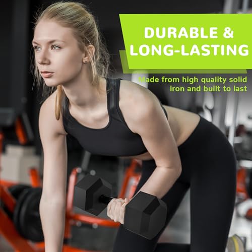 Fitvids Rubber Encased Exercise & Fitness Hex Dumbbell, Hand Weights with Anti-Slip Metal Handle for Home Gym, Multiple Sizes - Image 5