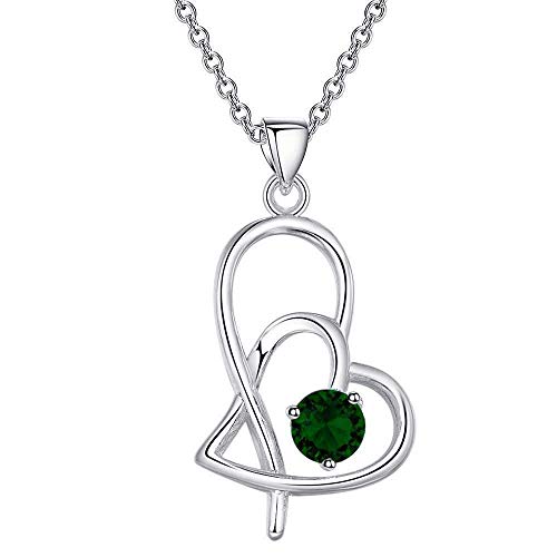 Pendentif coeur creux plaqué argenté et zircone verte, le cadeau idéal