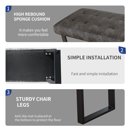 Image of JIEXI 45.3 inch Button Tufted PU Leather Bench Footstool with Metal Legs