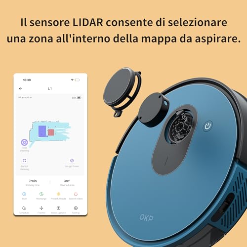 Okp L1 Robot Aspirapolvere Con Mappatura, Navigazione Lidar, 3800Pa, 200 Minuti, Wifi/App/Alexa, Ricarica Automatica,Zone Vietate, Pianificazione Intelligente, Adatto Per Tappeti/Pavimenti Duri, Blu - 11