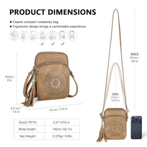 Image of AFKOMST Small Crossbody Phone Purse for Women, Triple-Zip Compartments