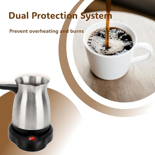 Image of Elegant Electric Turkish Coffee Maker, 600ml Stainless Steel Kettle, Tea, Coffee, Milk, Melted Butter, Water Boiler with Power Switch, Coffee Maker Pot