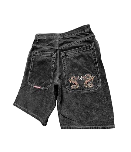 Y2K Baggy Denim Shorts – Unisex Fashion Trends Jean Shorts, Retro Straight-Leg Hip-Hop Street Style, Unique Embroidered Print