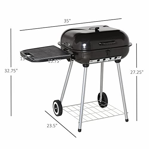 Outsunny 38'' Steel Charocal Grill With Portable Wheel, Side Tray And Lower Shelf For Outdoor Bbq For Garden, Backyard, Poolside #TOP2