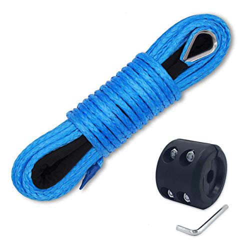 Ucreative 1/4 Inch x 50 Feet 7700LBs Synthetic Winch Line Cable Rope with Black Rubber Stopper for ATV UTV (Blue)