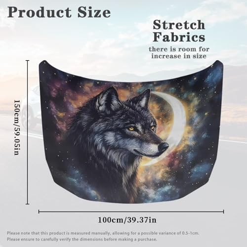 Image of Car Hood Cover Protector,Wear-Resistant Print Hood Covers for Cars,Universal Accessories for Decoration Black Wolf Moon Print Design