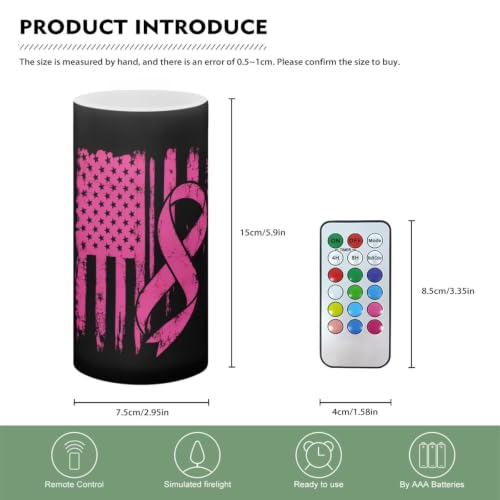 Image of Poceacles Flameless LED Candle Battery Powered Votive Lights Realistic Pillar Candle Decorative Tea Lights for Breast Cancer Awareness Indoor Outdoor Decor, Pink Ribbon American Flag Black