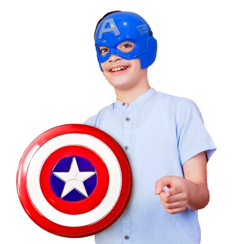 Image of WANNA PARTY Superhero Combo Set- Cpt. America Shield with Strap and Superhero Captain's Mask for Little Captain's fans, Lil Heroes Superhero Party for Kids Cosplay