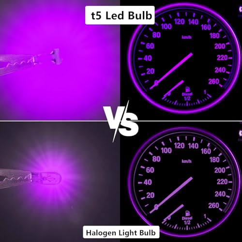 Image of ecocstm 12 PCS T5 LED Bulbs, 74 73 37 2721 Instrument Cluster Light Bulb, 12 Volt Bright Canbus Error Free LED Dashboard Light Bulb, 3030 SMD Automotive Replacement Bulbs (Pink Purple)