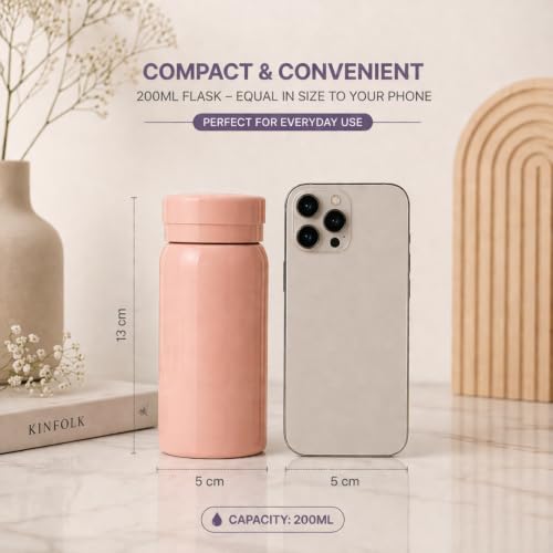 Image of 200ml Mini Vacuum Flask | Stainless Steel Water Bottle |Suitable for Office, Travel, Gym, Students,Birthdays, Corporate Gifting,Teachers, and Return Gifts| Leak Proof Hot & Cold Flask (Peach)