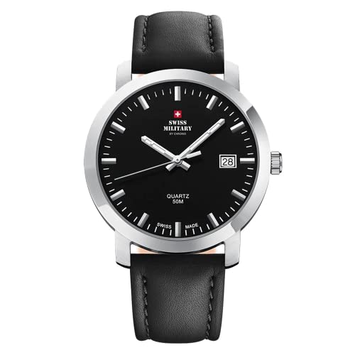 Montre pour homme Swiss Military SM34083.04 en acier et cuir noir élégant