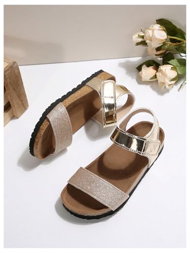 Image of GORGLITTER Girl's Flat Sandals Dressy Cute Summer Metallic Sparkly Open Toe Slides Vacation Beach Ankle Strap Sandals