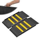 XARILK 58,4 cm Rollstuhlrampe mit Griff, rutschfeste Aluminium-Schwellenrampe, klappbare Rollstuhlrampe für Treppen, Türschwellen, für Rollstühle und Rollator, Tragfähigkeit bis 360 kg