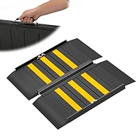 XARILK 58,4 cm Rollstuhlrampe mit Griff, rutschfeste Aluminium-Schwellenrampe, klappbare Rollstuhlrampe für Treppen, Türschwellen, für Rollstühle und Rollator, Tragfähigkeit bis 360 kg