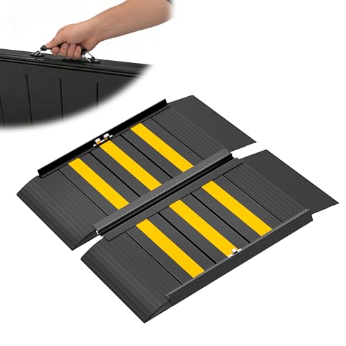 XARILK 58,4 cm Rollstuhlrampe mit Griff, rutschfeste Aluminium-Schwellenrampe, klappbare Rollstuhlrampe für Treppen, Türschwellen, für Rollstühle und Rollator, Tragfähigkeit bis 360 kg