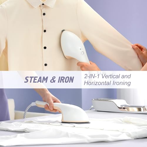 Handheld Steamer for Clothes, 1500W Extra Large Soleplate, 330ml Detachable Tank, 2-in-1 Horizontal & Vertical Use, Fabric Wrinkles Remover, No Water Leak and Auto-Off