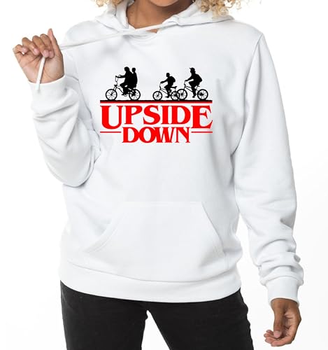 El Desván Nerd Upside Down - Sudadera con Capucha para Mujer (as4, Alpha, x_l, Regular, Regular, Blanco, XL)