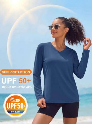 Image of MAGCOMSEN Sun Shirts for Women Long Sleeve SPF Shirt V-Neck UPF 50+ UV Prontection Quick Dry Top for Workout Hiking Swim