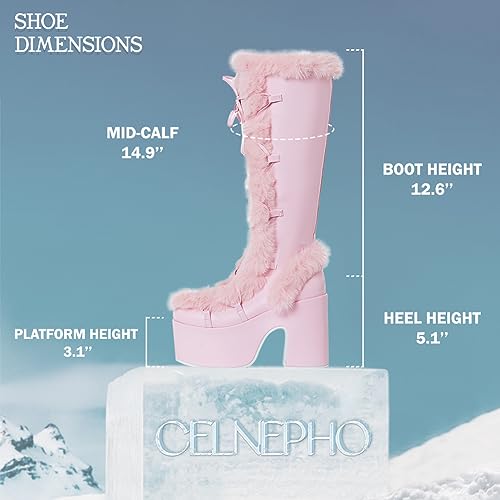 CELNEPHO Knee High Boots For Womens Side Zipper Warm Faux Fur Platform Chunky Heel Punk Goth Walking Winter Snow Boots by CELNEPHO - Used condition - Image 4