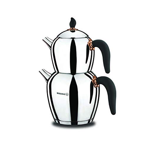 Korkmaz A214 Sehnaz Turkish Teapot Set For Stovetop, 18/10 Stainless Steel Double Tea Maker With Bakalite Handles, Samovar Style Tea Kettle With 37.2 Oz (1100Ml) & 77.8 Oz (2300Ml) #TOP24