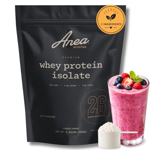 Image of Anea Protein Powder, Whey Isolate Protein Powder, Whey Isolate, 5.8g BCAAs, RBST Free, Gluten Free, Soy Free, No Fillers, No Artificial Sweeteners, Unflavored, 26g Per Serving, 20 Servings