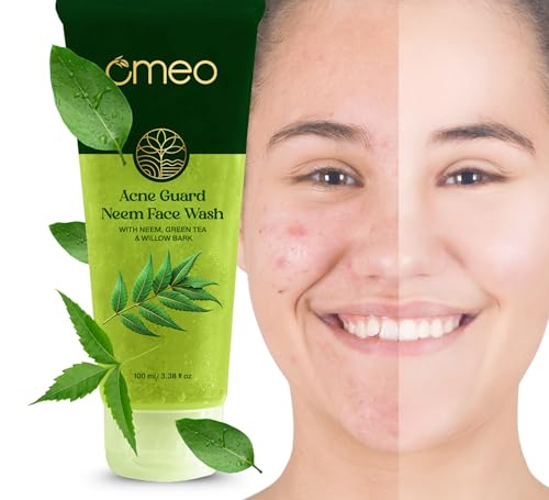 Image of Omeo Acne Guard Neem Face Wash 100ml Controls Pimple, Acne, Oil & Blackhead | With Neem, Green Tea, Willow Bark & Salicylic Acid | All Skin Types, Recommended by Dermatologist - Men & Women