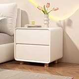 WYRNOBRX Weiß Nachttisch Moderner Nachtkommode Mit 2 Schubladen Beistelltisch Holz Nachtkonsole Lederoptik Couchtisch Keine Montage Erforderlich Für Schlafzimmer Wohnzimmer,Weiß,L16*W16*H19