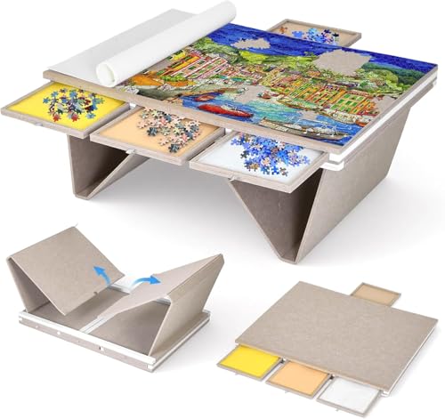 Table de puzzle pliable portable pour adulte avec plateau en feutre antidérapant ajustable