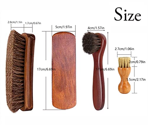 Shoe Brush, KY-Tech 4 Pieces Shoe Polish Brushes Premium Horsehair Brushes High Shine Polishing Buffing Brushes for Leather Bag, Sofa, Boot, Car Seat, Interiors Furniture
