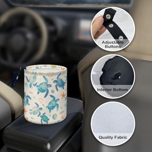 Image of Shell Sea Turtle Mini Car Trash Bin with Adjustable Buttons Car Garbage Can Multipurpose Cars Storage Bag Collapsible Reusable