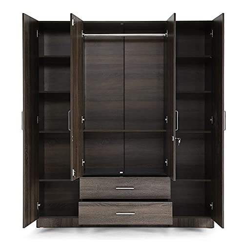 Image of Wakefit Wardrobe | 1 Year Warranty | Engineered Wood Almirah, Cupboard for Clothes Storage | 4 Door, 1 Drawer, 1 Hanging Space | Organza Plus - Napa Oak