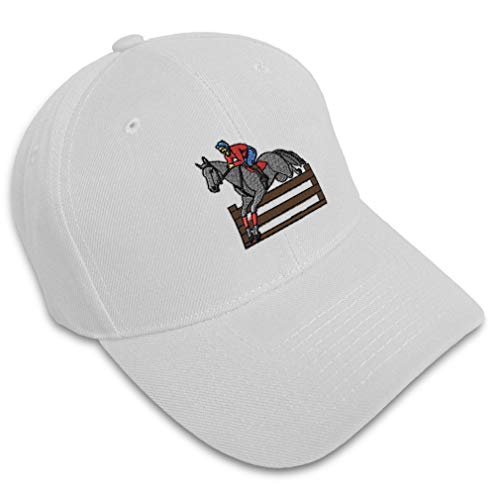 Speedy Pros Baseball Cap English Jumper Embroidery Pets Horses Acrylic Hats for Men & Women Strap Closure White Design Only