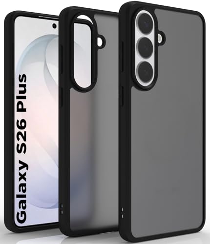 Image of RIGGEAR Shockproof Sleek Hybrid Armor Back Cover Case for Samsung Galaxy S26 Plus (Smoke Black Matte PC + Black TPU Bumper)