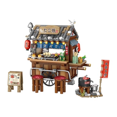FAFAFA Toys 951 Pieces Japan Street View Shop Bricks, MOC Cute Takoyaki Shop Creative Japanese Architecture Set, Collectible Gifts for Adults Kids 6-12