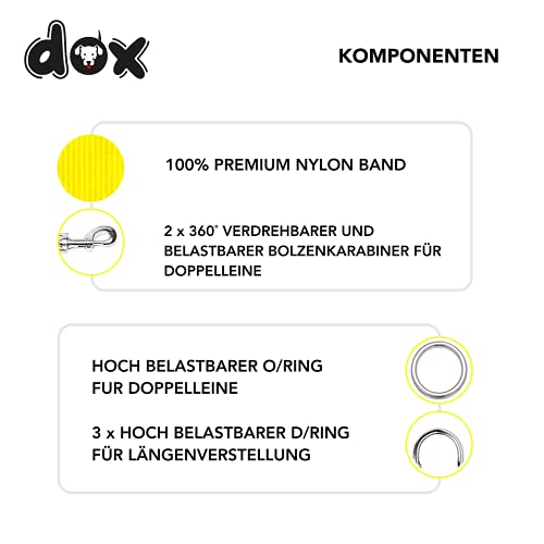 DDOXX Nylon Hundeleine - 2m, 3fach verstellbare Hundeleine für alle Hundegrößen - M (Gelb)