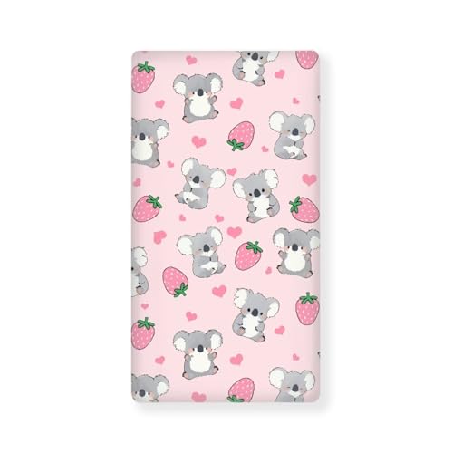 Image of Strawberry Koala Baby Crib Sheets Neutral Breathable Bedding Sets for Cribs Fitted Removable Mattress Cover for Girls Safe and Breathable Nursery Decor Home Accessories, Pink