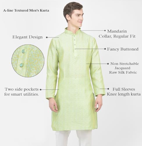 Image of SG LEMAN Knee Length Solid Kurta for Men | Silk | Long Sleeve | Ethnic Wear for Men | Party and Weeding wear Kurta