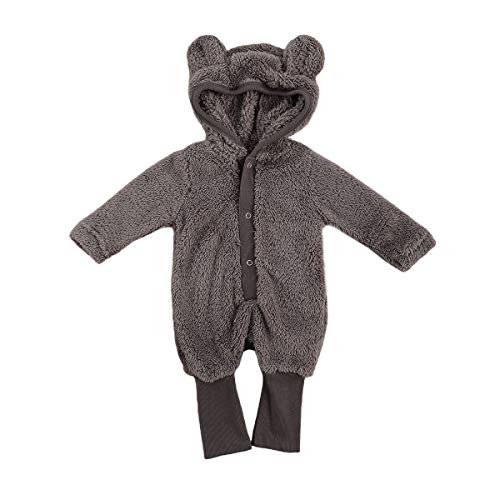 BULINGNA Newborn Infant Baby Boy Girl Bear Hooded Jumpsuit Long Sleeve Hoody Bodysuits Cotton Fleece Coats Fall Winter Outwear (Gray, 0-3 Months)