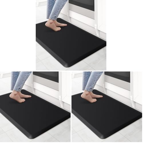 Image of KitchenClouds Kitchen Mat Cushioned Anti Fatigue Rug 17.3 inchx28 inch Water Resistant, Non Slip, Standing and Comfort Desk /Floor Mats for House Sink Office (Black) (Pack of 3)