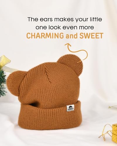 FURTALK Baby Beanie Winter Hat with Bear Ear for Infant Toddler Boys Girls Soft Knitted Skull Cap