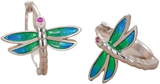 Trollslända emalj ringörhängen för kvinnor – guldpläterade boho skogsdesign, söt vardaglig statement-smyckesgåva till henne, födelsedag och jubileumsgåva till fru, bästa vän eller syster