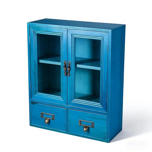 Rustic Vintage Mini Wood Cabinet with Glass Door