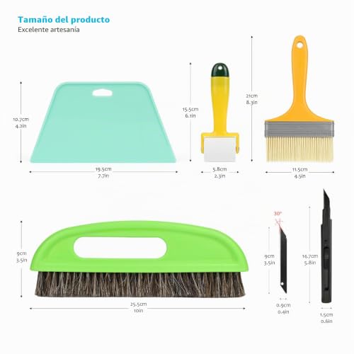Miniatura 7 de Ehdis Kit De Herramientas Para Papel Pintado - 6 Piezas - Con Espátula De Papel Tapiz, Cúter Con 5 Cuchillas, Dos Tipos De Cepillos, Rodillo, Para Todo Tipo De Papel Pintado, Película Para Ventanas
