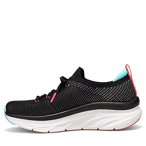 Skechers Skechers Women's D'lux Walker Fresh Finesse Sneaker, Black Flat Knit Blue Pink Trim, 3 UK