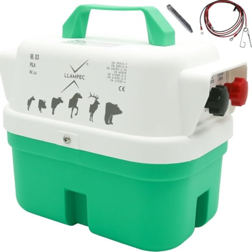 Pastor Eléctrico Llampec Mod.03 a Pila 9V – 0,37 J, 9.000 V y 6 km de alcance – Cerca eléctrica portátil para perros, gatos, caballos y vacuno – Autonomía 90 días – Fabricado en España