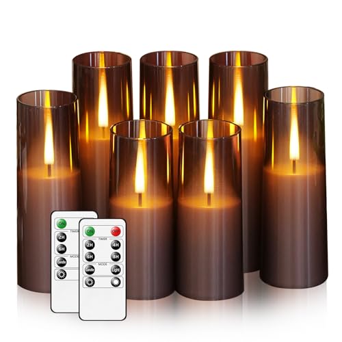 Image of Nimiko Flickering Flameless Candles 7Pcs Upgraded Realistic Dancing Flame Battery Operated Candles,LED Candles with Remote and Timers,Acrylic Electric Pillar Candles for Festivals Decor(Grey)