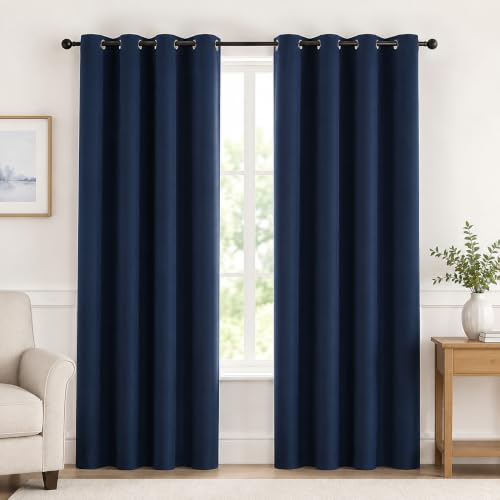 Deconovo Navy Blue Blackout Curtains for Bedroom, Room Darkening Thermal Insulated Grommet Window Drapes for Living Room, 52W x 84L Inch, Maximum Light Reduction, Noise Reducing Drapes, 2 Panels